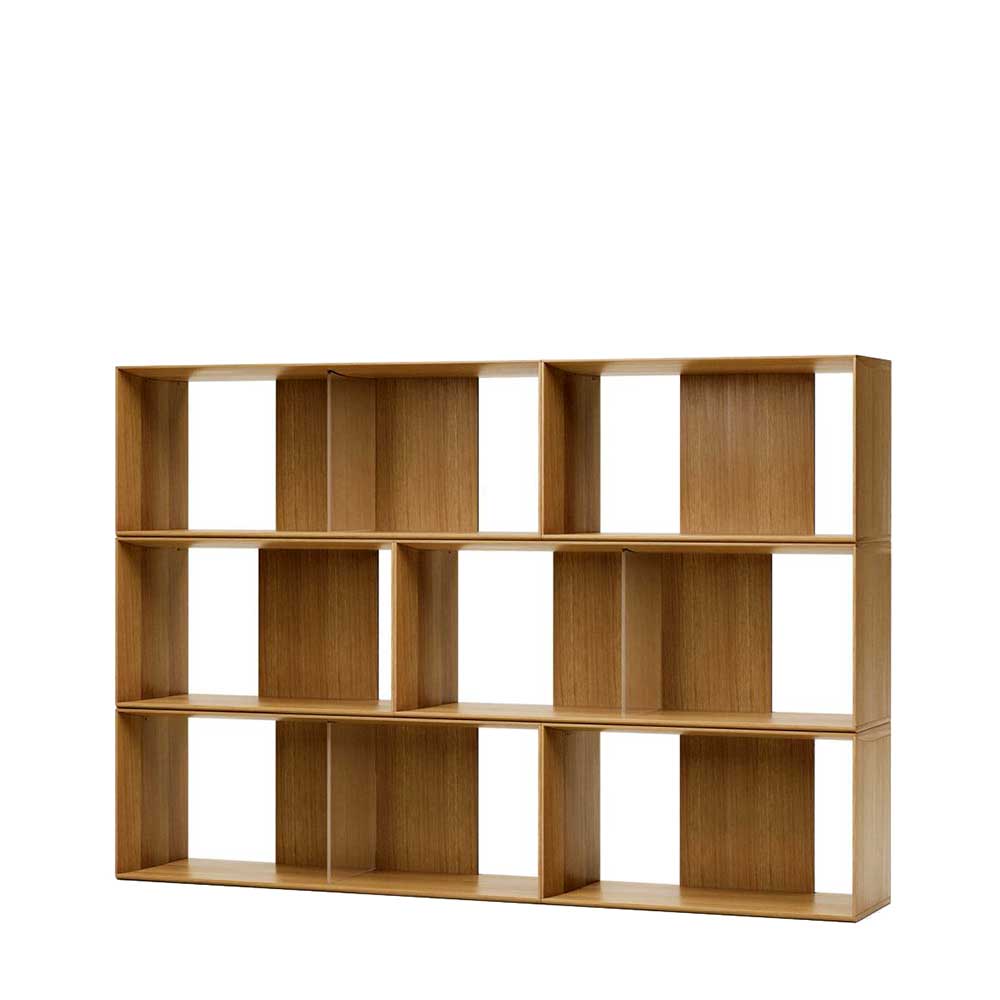 Sechsteiliges Set Regalmodule aus hellem Holz als großes Bücherregal – Hero