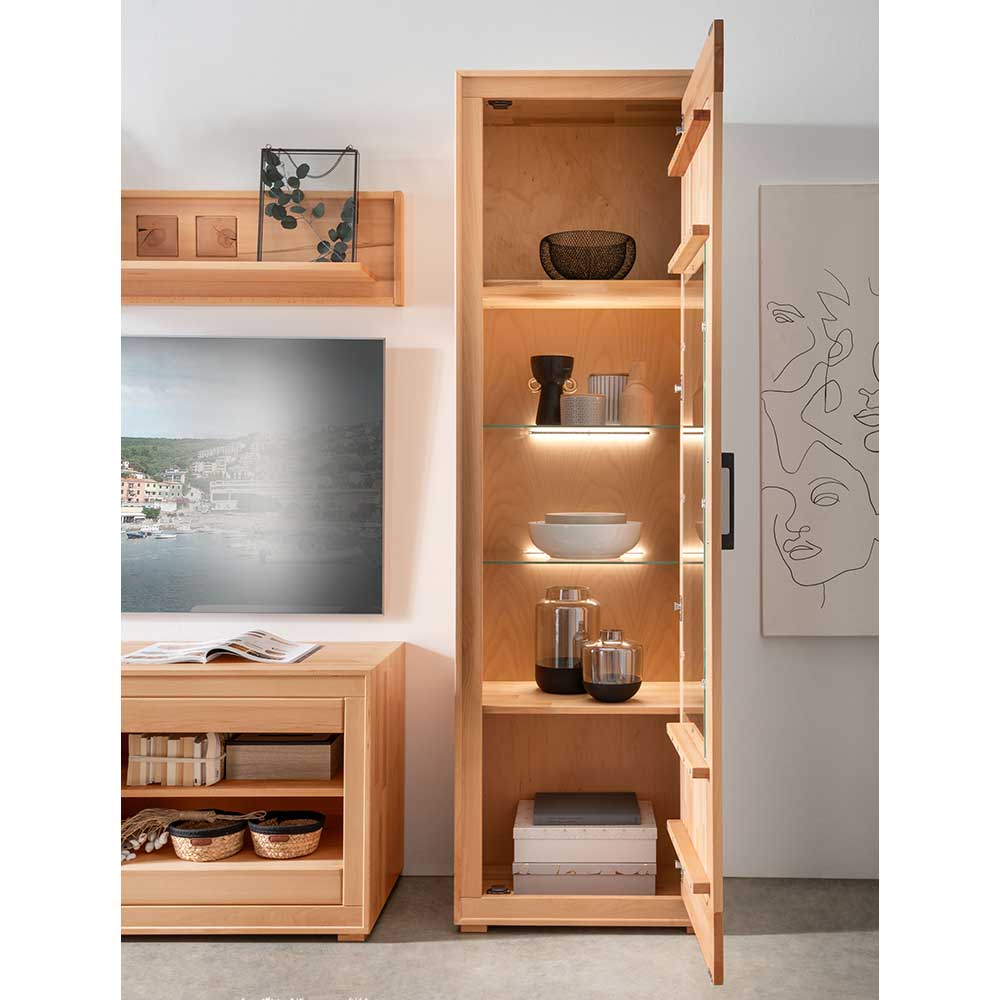 Moderne 1-türige Vitrine aus Kernbuche geölt - Sarosca