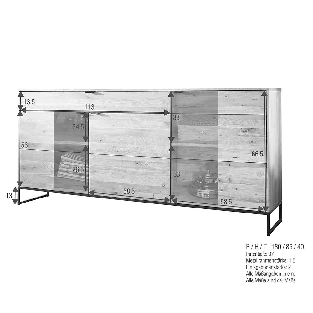 180x85x40 Wildeiche Sideboard 3-türig & Schublade - Varzado