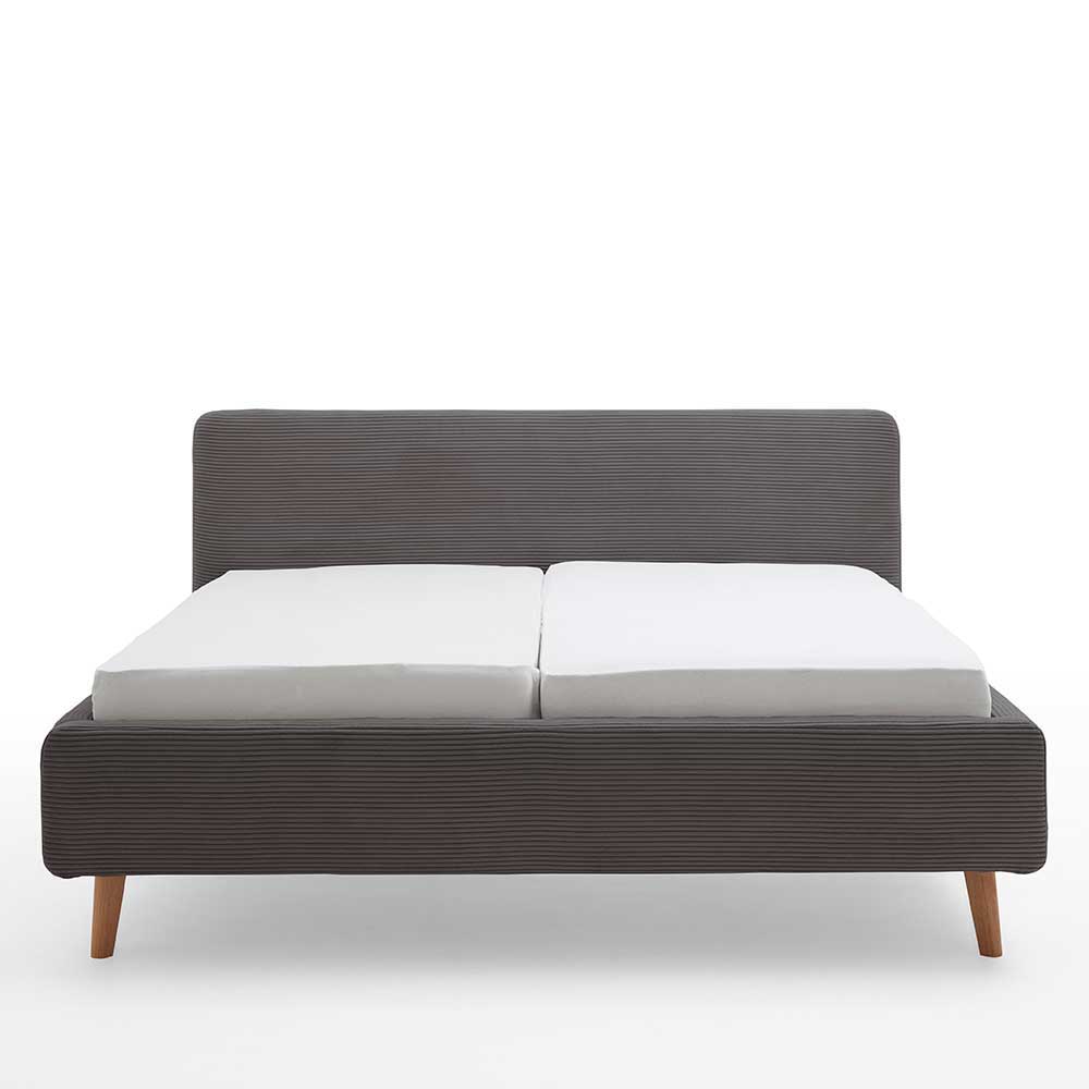 Graues Polsterbett mit Cord Bezug - Danae