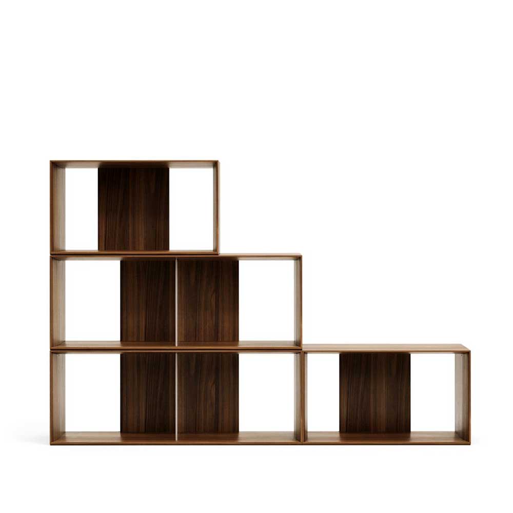 Vierteiliges Nussbaum Standregal Set, stufenförmig angeordnet für das Wohnzimmer – Jaitur