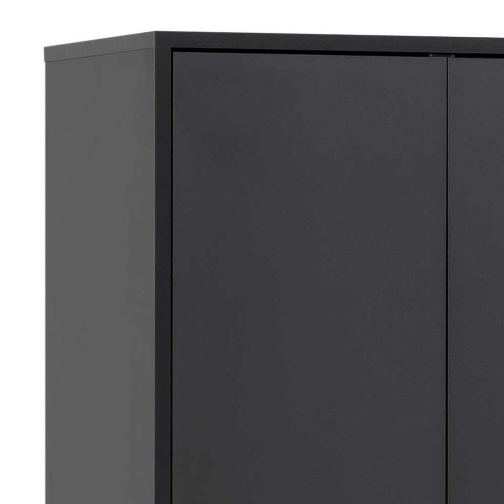 Oberer Eckbereich des schwarzen Schuhschranks mit glatten Türen – Anderian