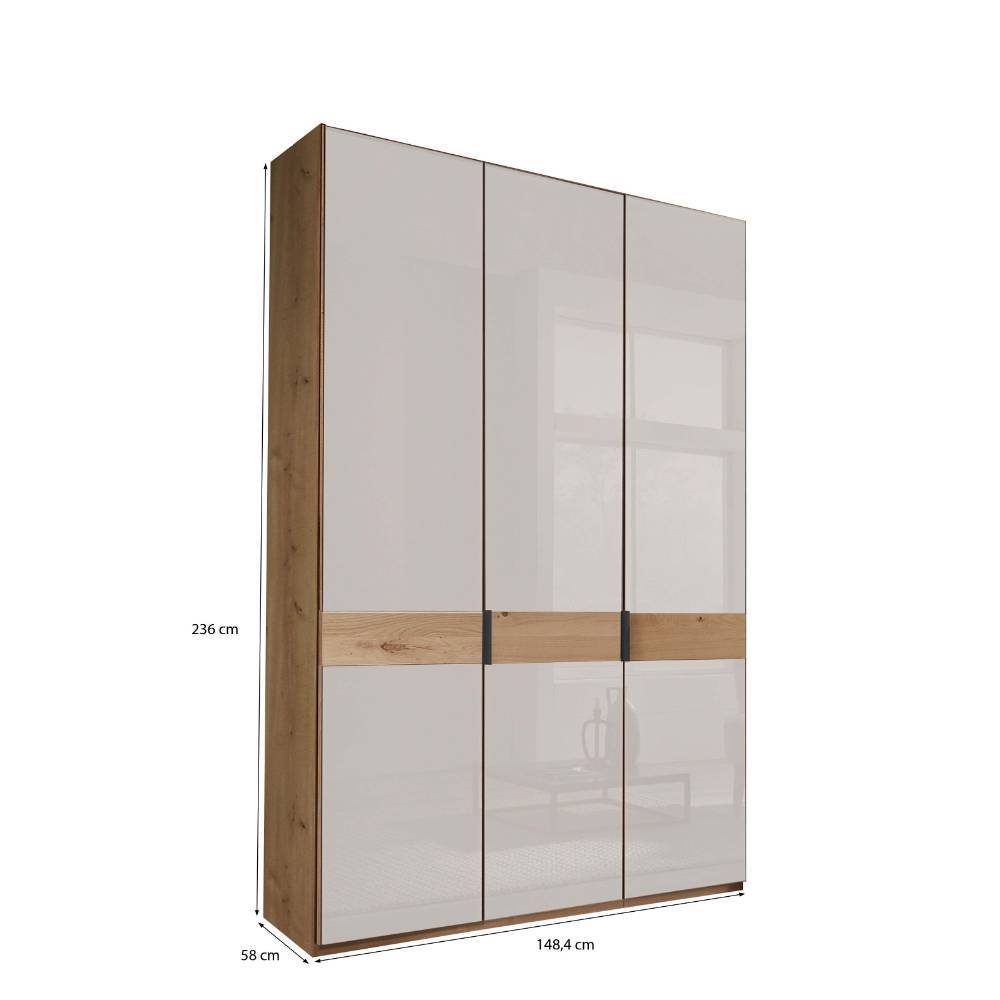 3-türiger Kleiderschrank mit weißer Glasfront - Crucav