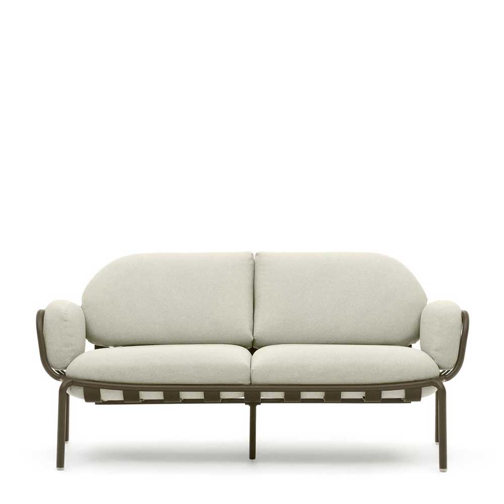 Gartensofa 2-Sitzer in Graugrün mit hellen Polstern von vorne – Ocna