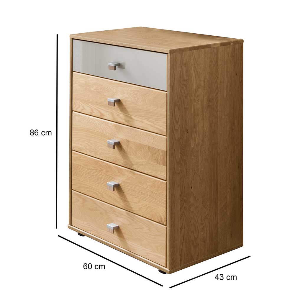60x86x43 Hochkommode in Beige Glas & Eiche - Emdsiva