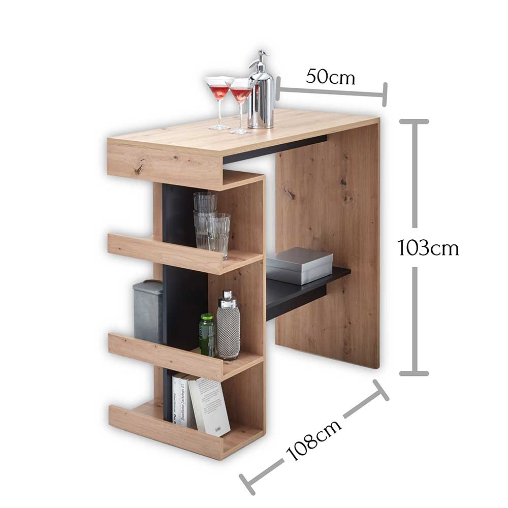 Bartisch mit Ablagen in Wildeiche & Schwarz - Socorro