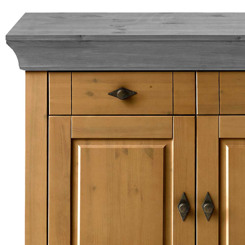 108x85x45 Country Kommode in Kiefer Lauge & Grau - Eshelas