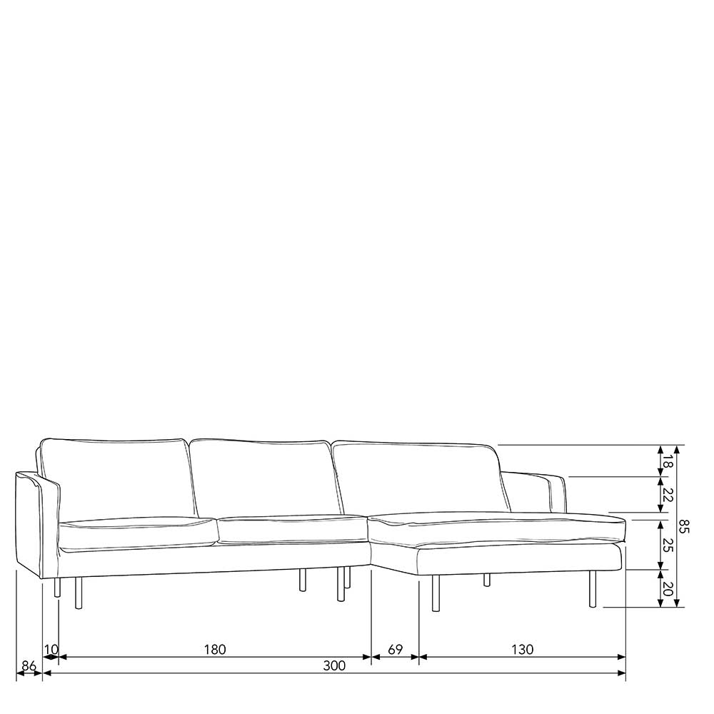 Samt Ecksofa in Graugrün - Loona