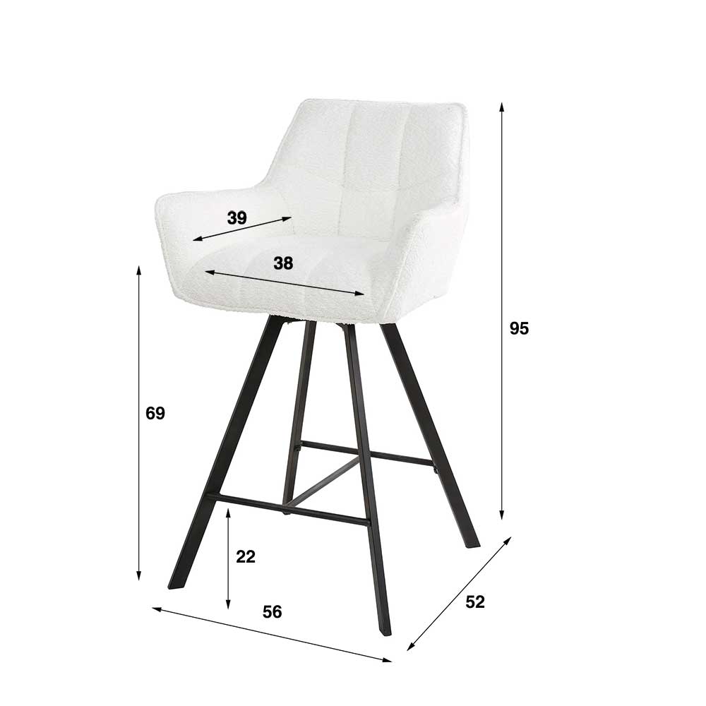Barhocker mit Drehgestell in Creme Boucle Maße und Abmessungen, ideal für Tresen – Queen