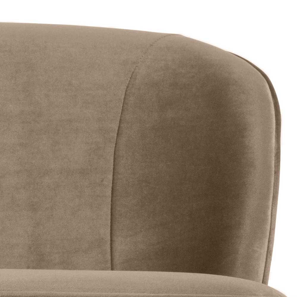 Geschwungene Rückenlehne der Retro Couch in weichem Khaki Samtstoff – Griffina