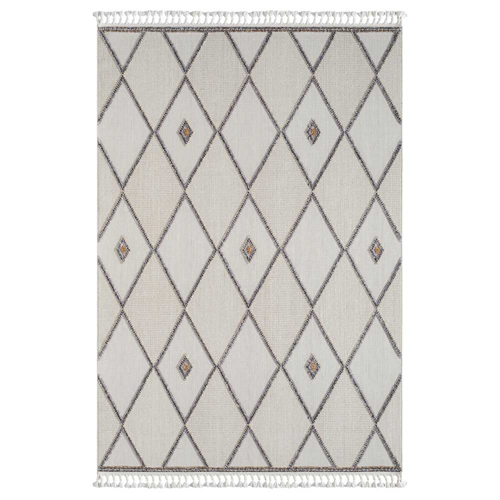 Teppich mit Rauten Muster in Beige und Weiß - Nikolan