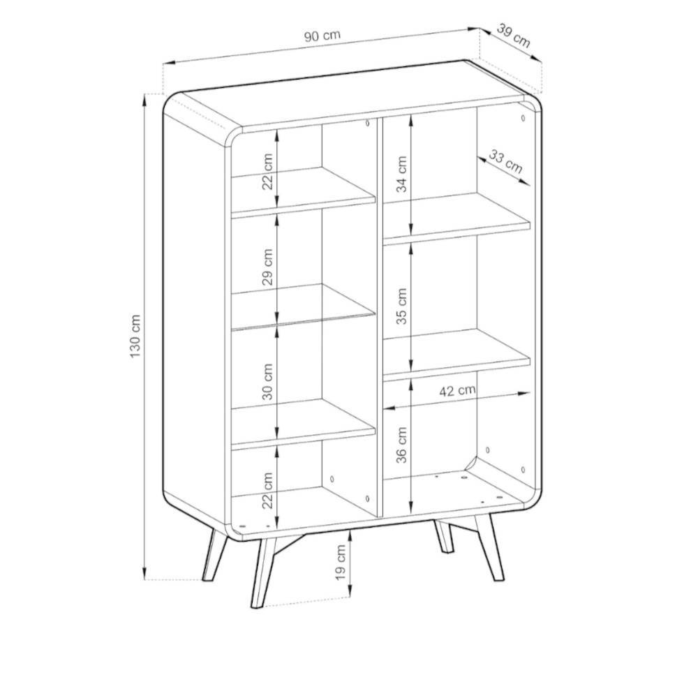 Highboard-Vitrine Maße und Abmessungen, Skizze mit allen Größenangaben – Embrus