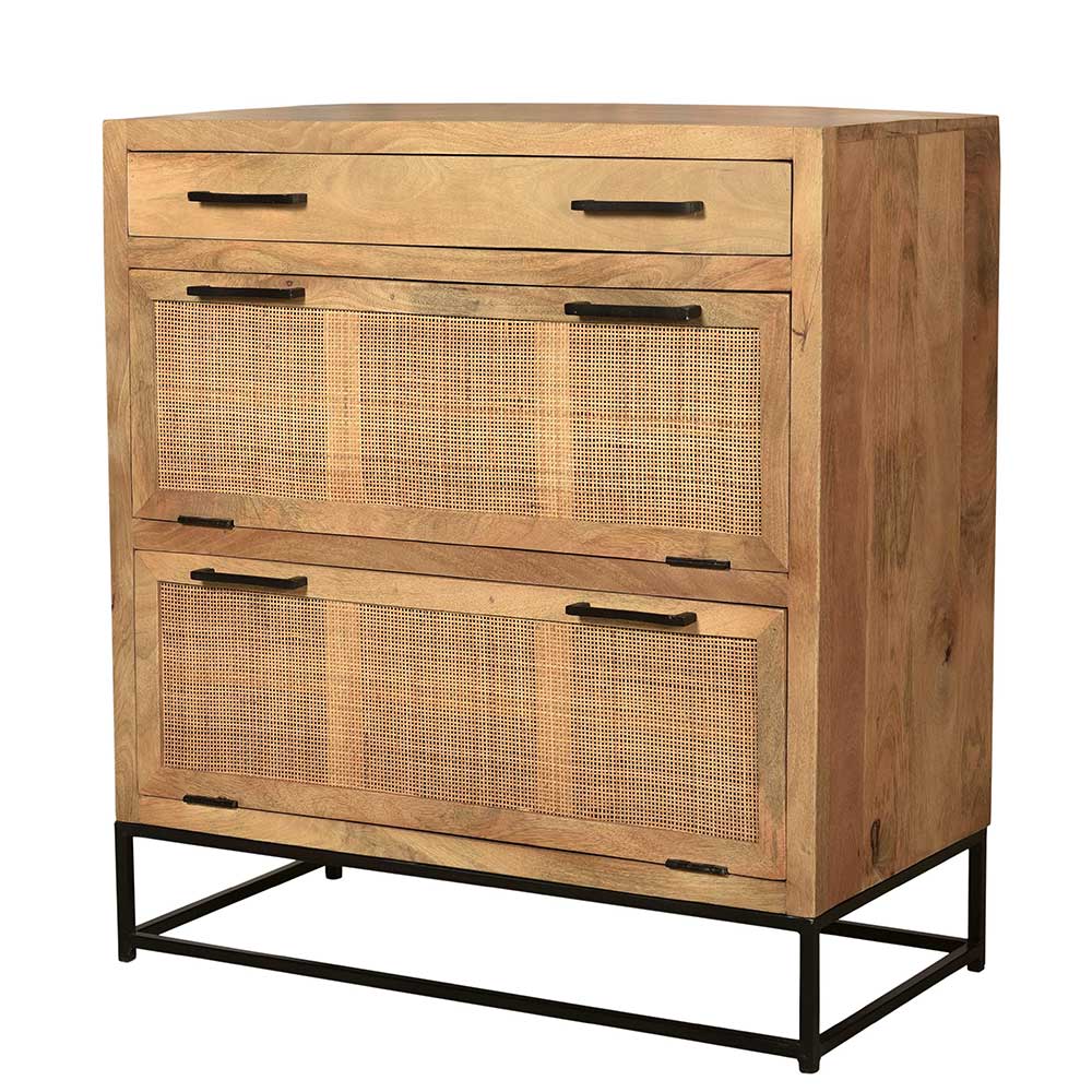 85x91x40 Schuhschrank aus Holz & Rattan Geflecht - Lazianus