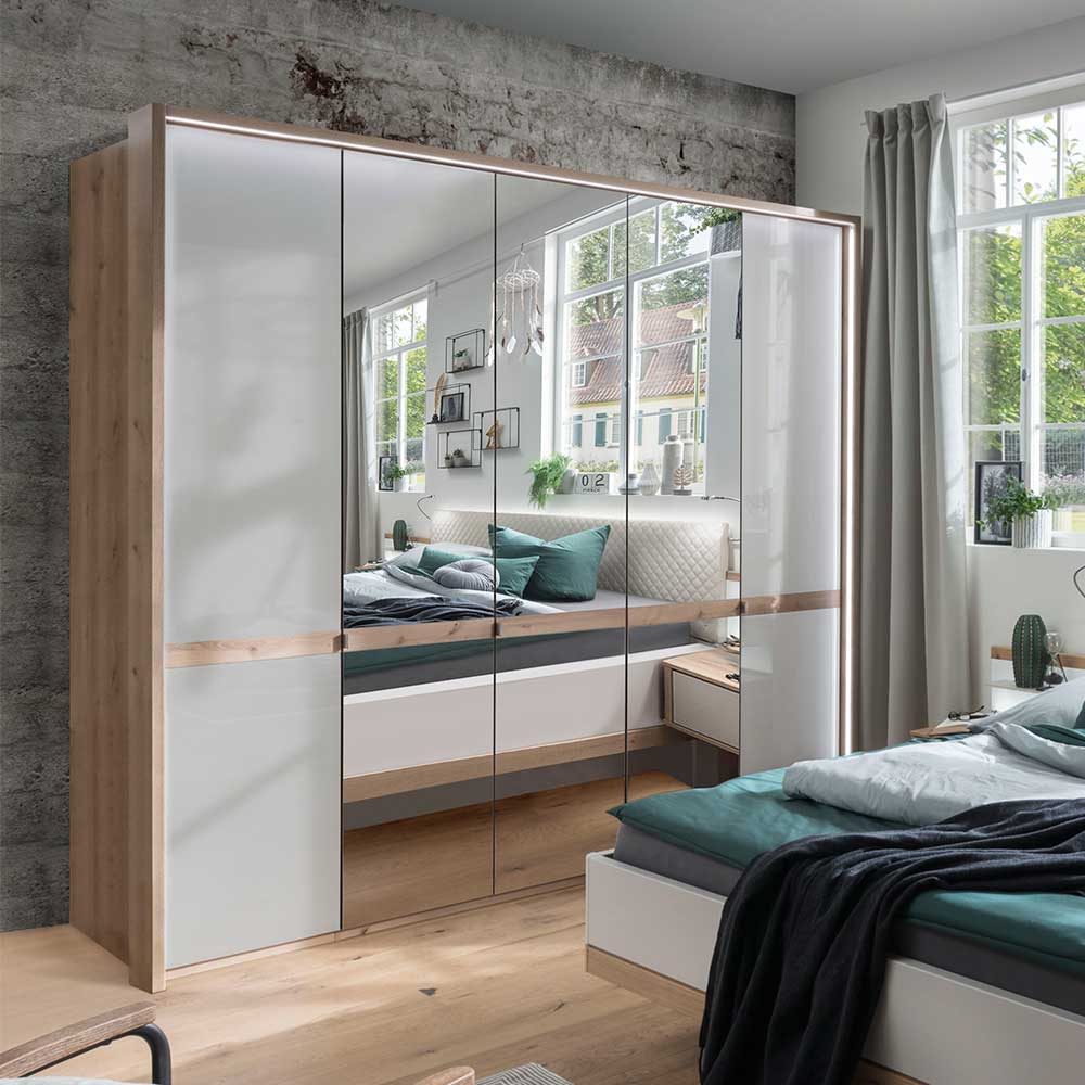 Design Schlafzimmerschrank in Beige Glas & Spiegel - Crascanu