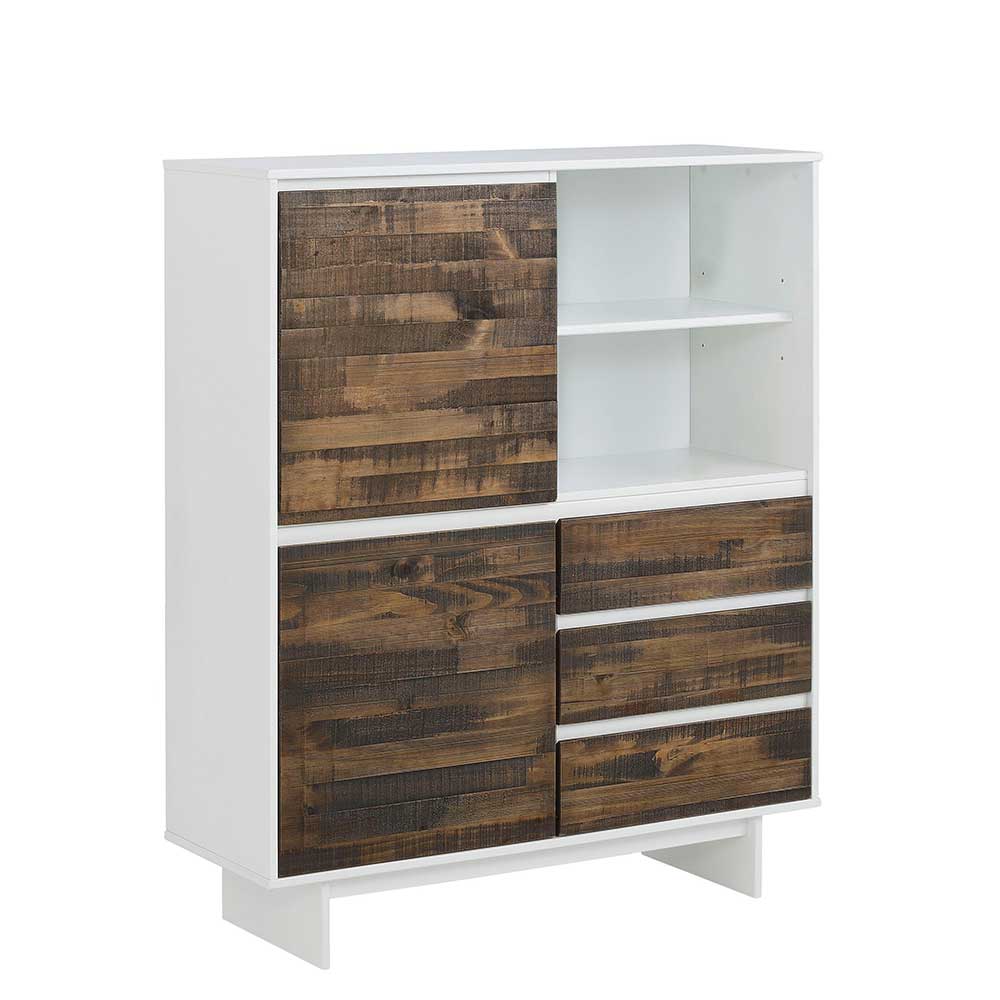 100x120x35 Highboard in Weiß & Kiefer dunkel - Chihu