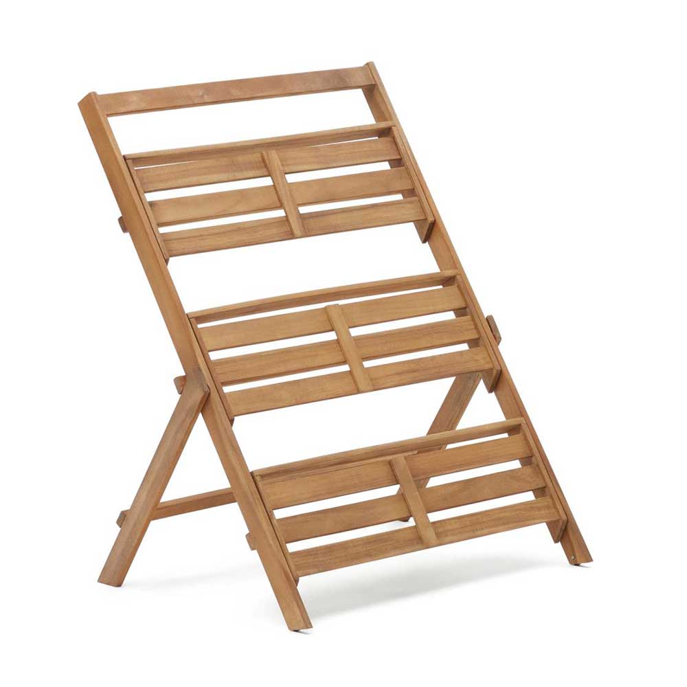 Holzregal im Treppendesign für Pflanzen und Dekoration, schräg von vorne – Oledra