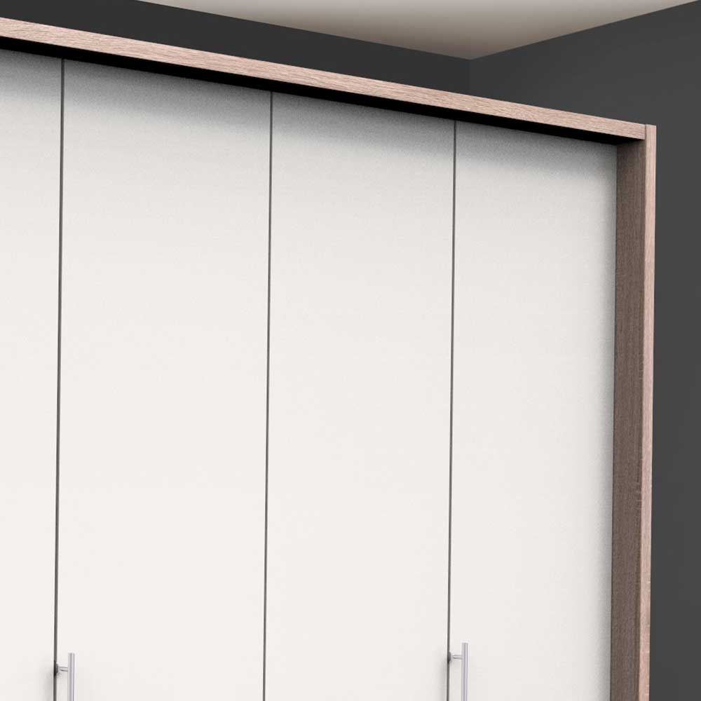 Oberer Abschluss vom Kleiderschrank mit Eiche sägerau Rahmen und weißen Türen – Vaclyn