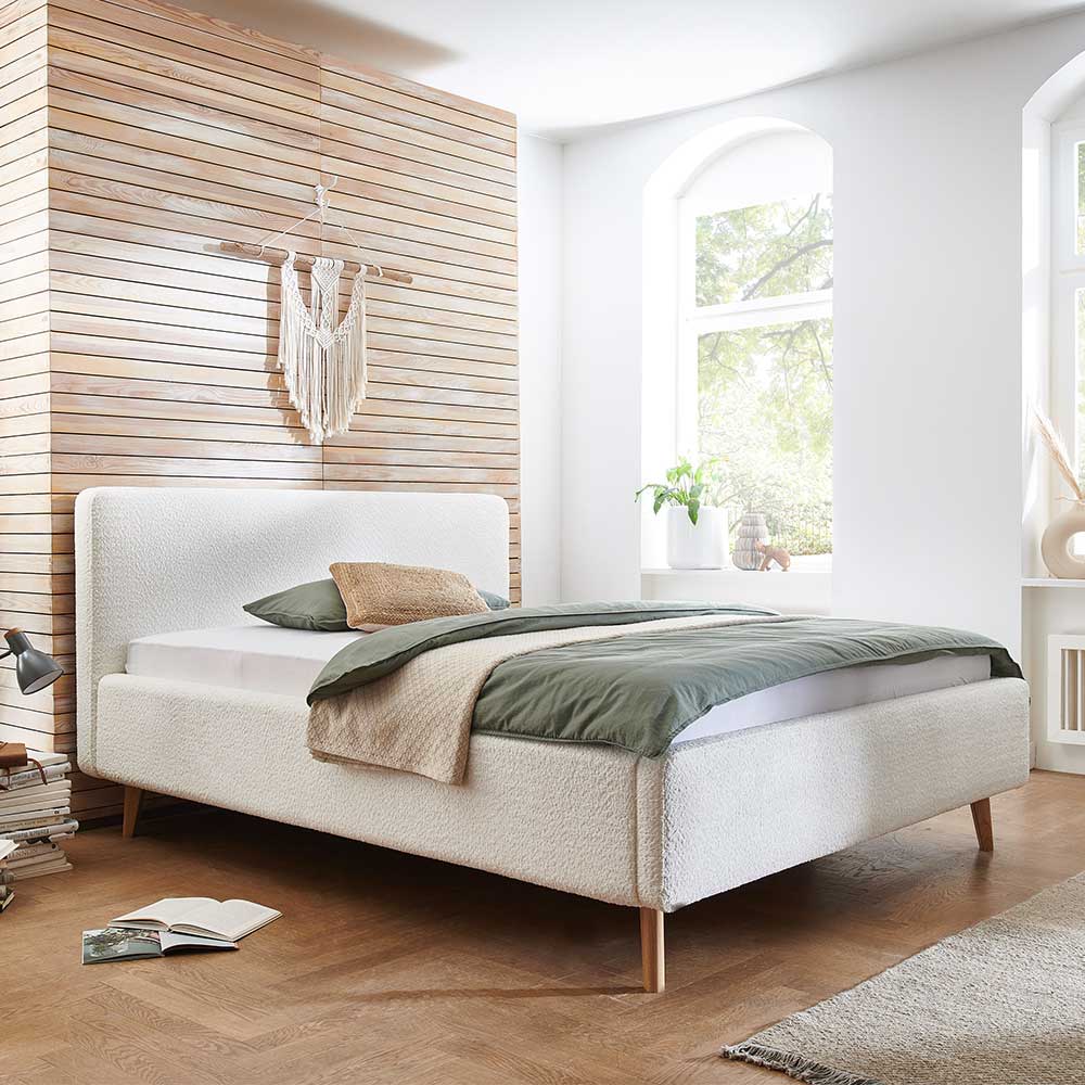 Skandi Bettgestell aus Webplüsch Creme - Odaho