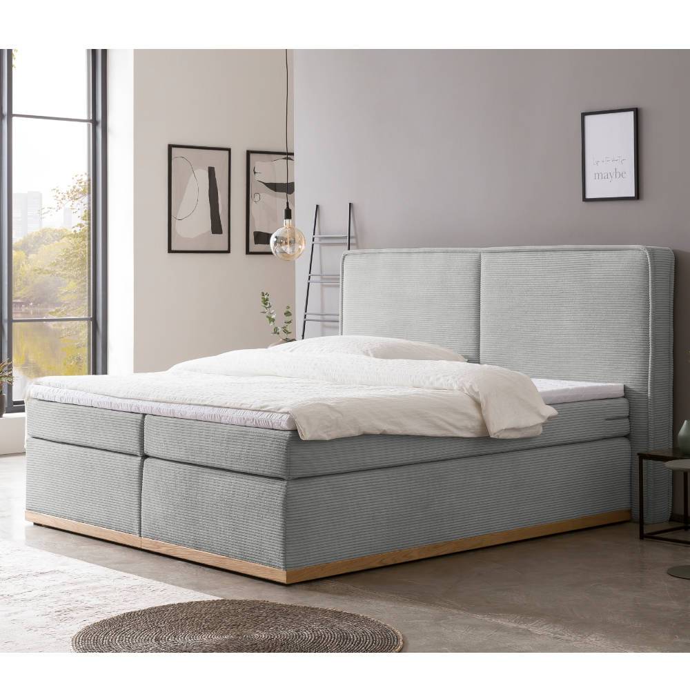Boxspringbett in Hellgrau und Holz Natur - Bekasi