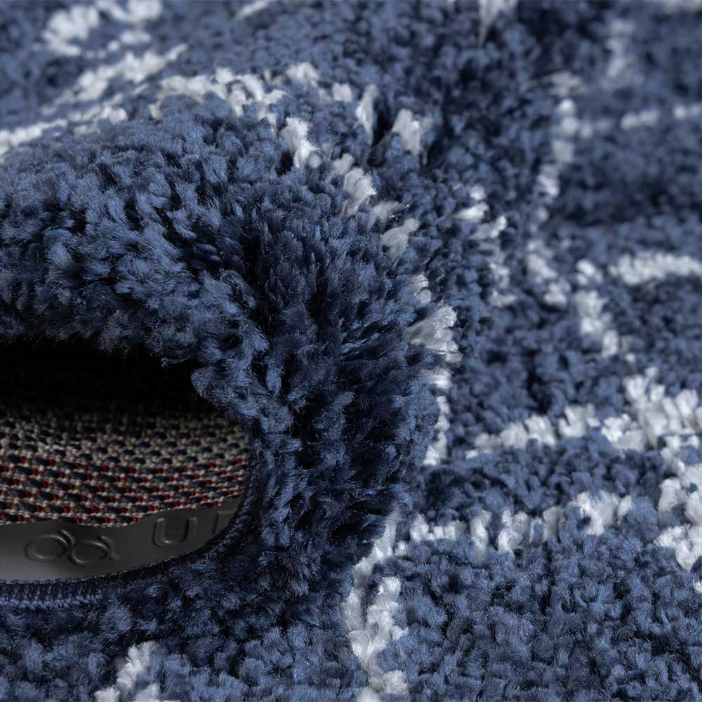 Moderner Hochflor Teppich in Blau mit Creme - Luzian