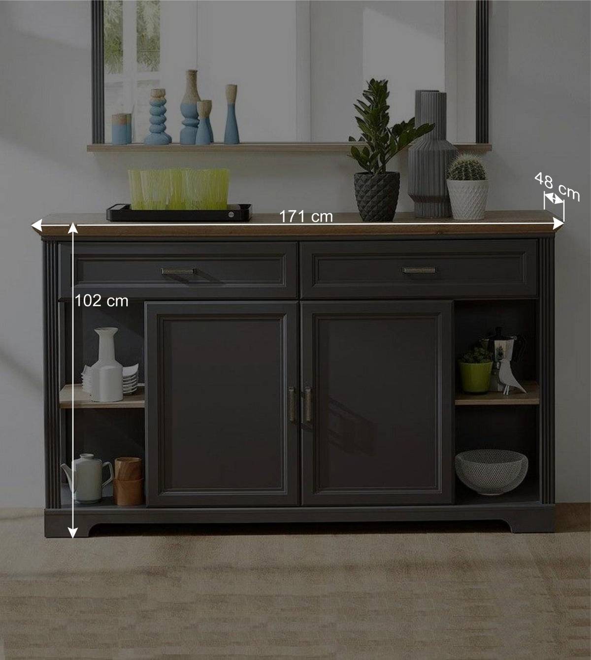 171x102x48 Landhaus Sideboard in Grau - Thumbs