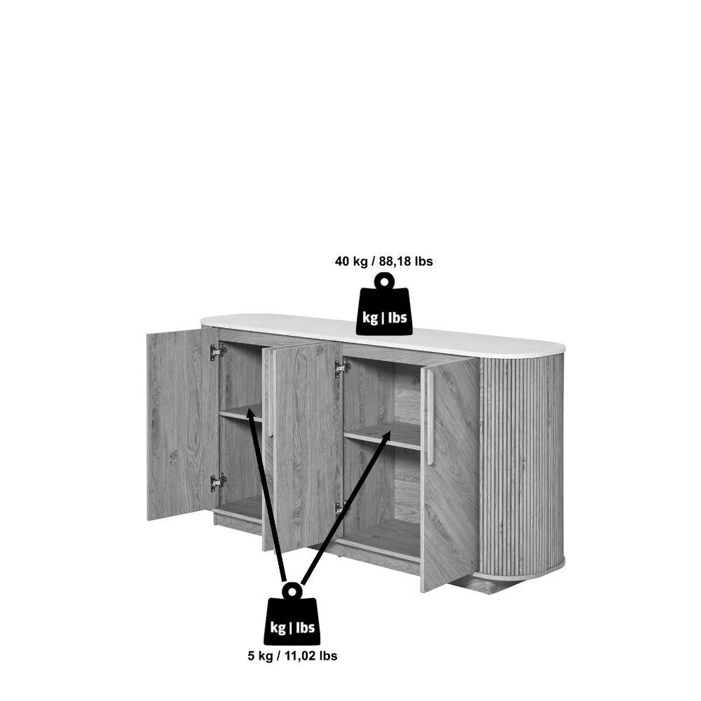 Ovales Sideboard in Eiche und Weiß - Fistrana