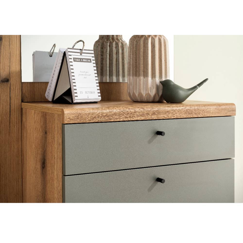 Kompakt-Garderobe in Eiche Optik und Graugrün - Oliva