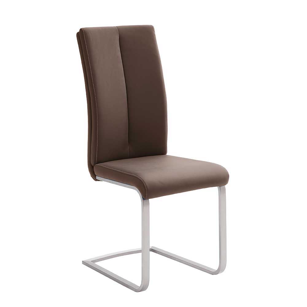 Swingstuhl in Braun Kunstleder Lemgo mit Edelstahlgestell (4er Set)
