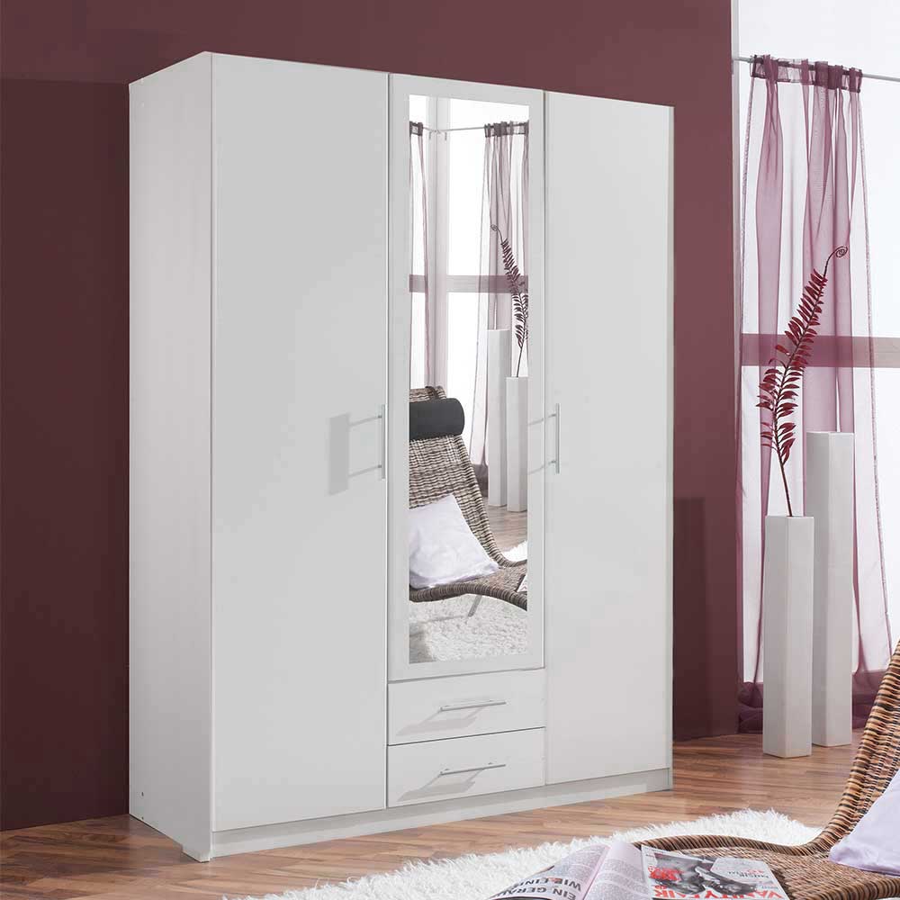 Weißer Kleiderschrank mit zwei Schubladen & drei Türen - Catrizia