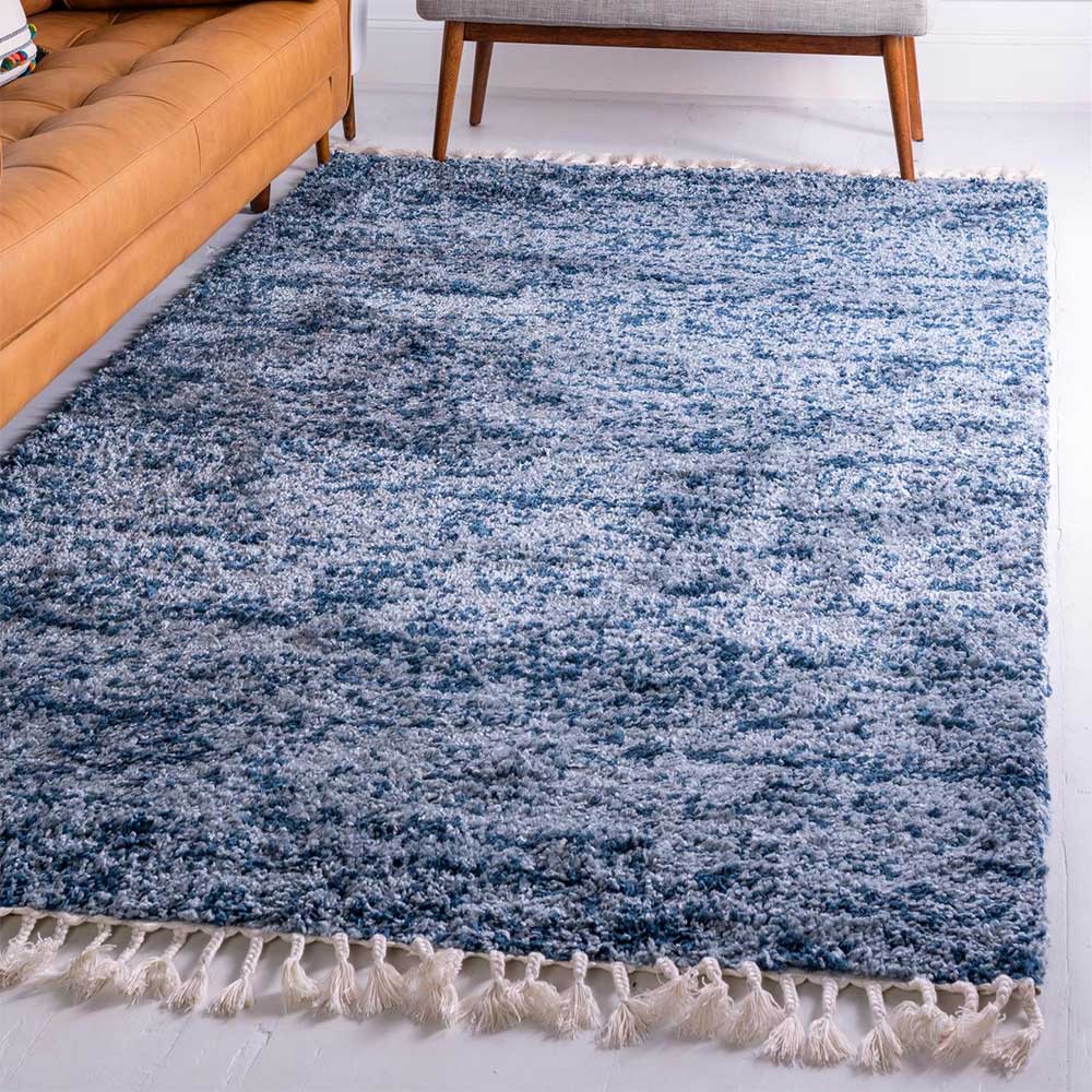Teppich Läufer in Blau und Creme gemustert - Jilys