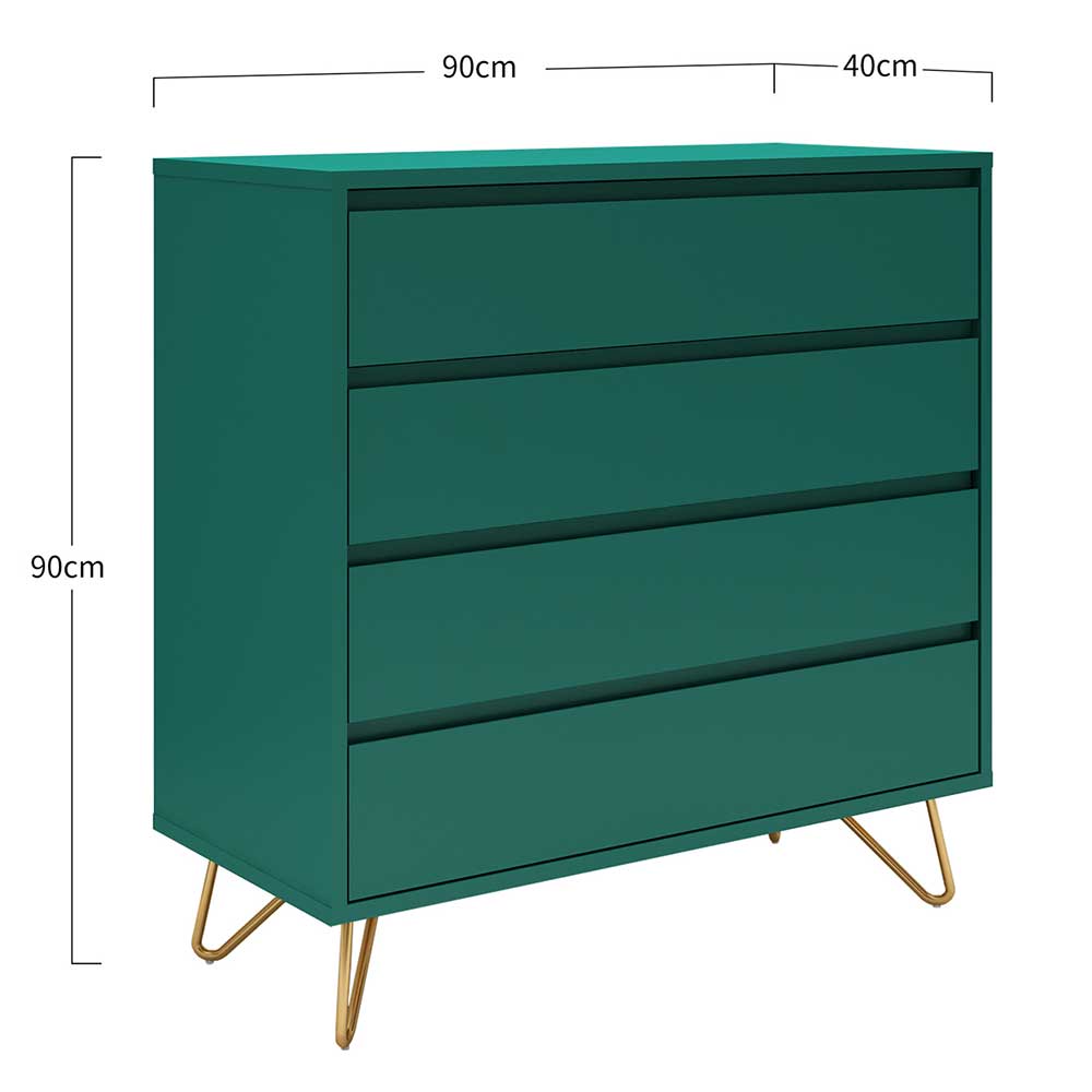 90x90x40 cm 4 Schubladen Kommode in Grün - Ricriava