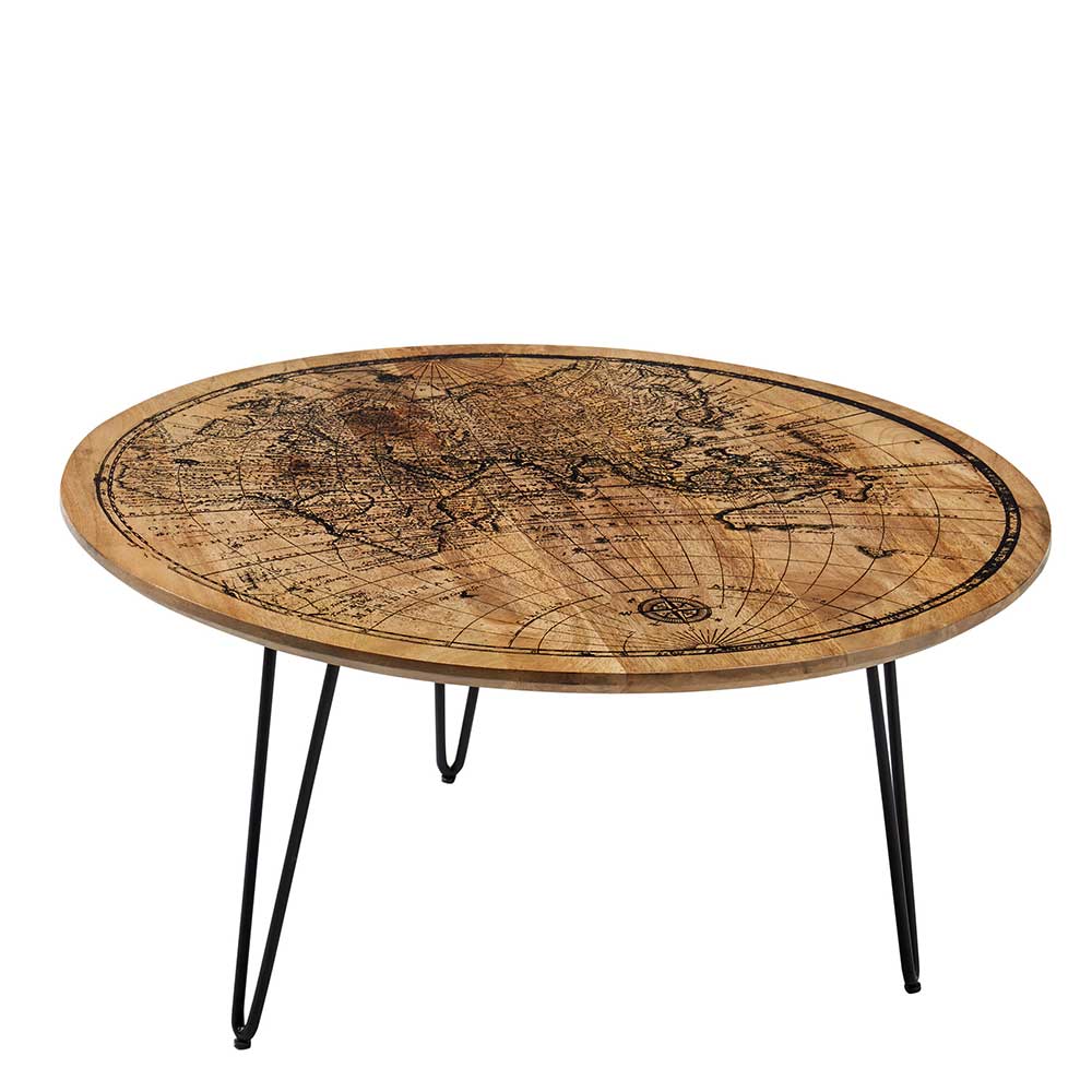 Runder Couchtisch mit Druck Weltkarte - Belvessa