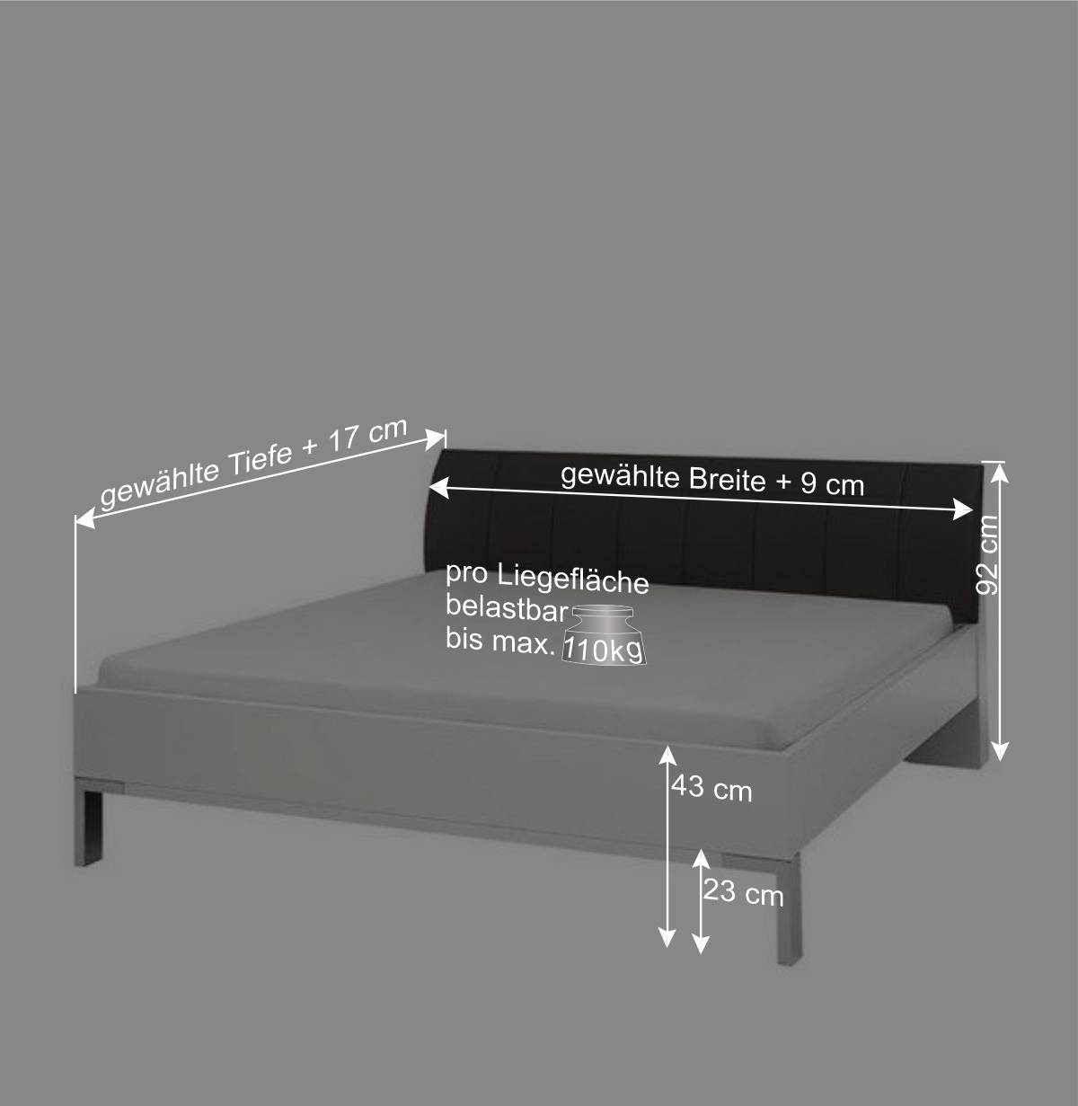 Doppelbett Elburg mit Polsterkopfteil in Grau Braun