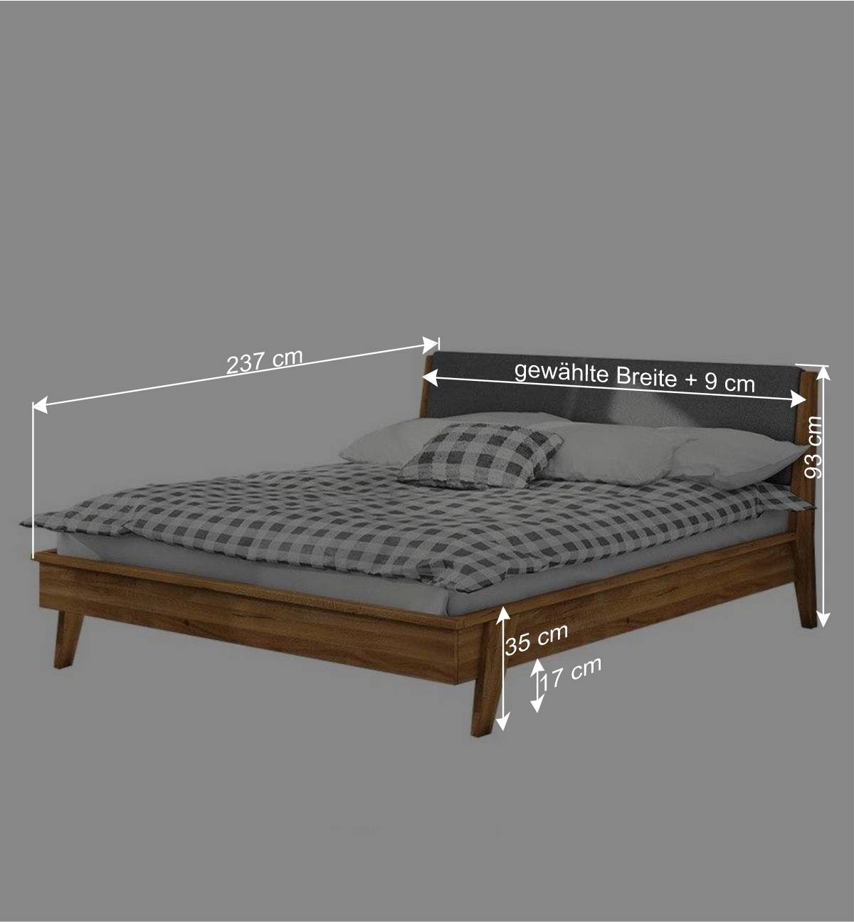 220cm langes Wildeiche Bett im Retrostil - Hardus