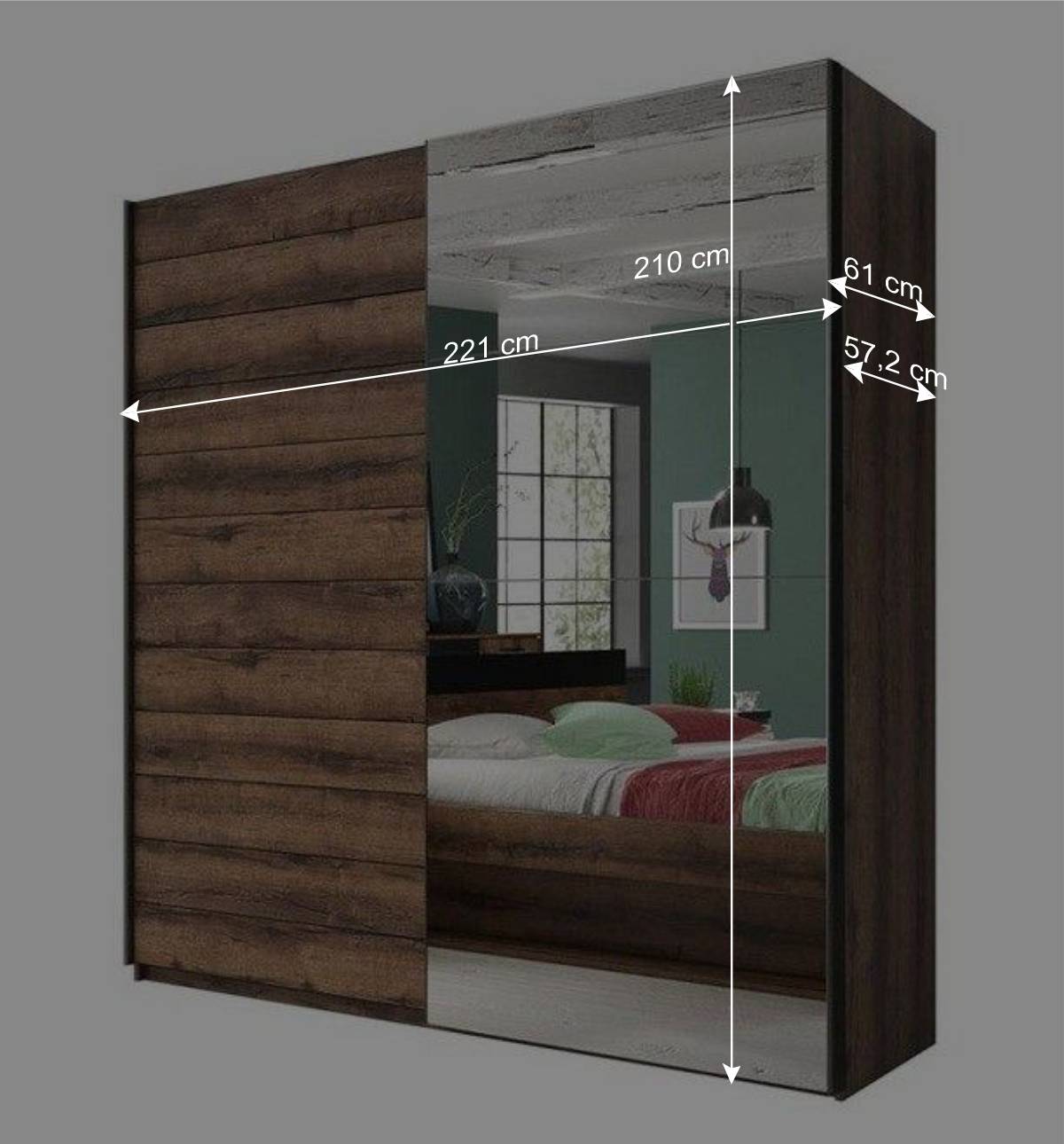 Gleittürenschrank in Eiche Dunkel Holznachbildung - Ceusenia