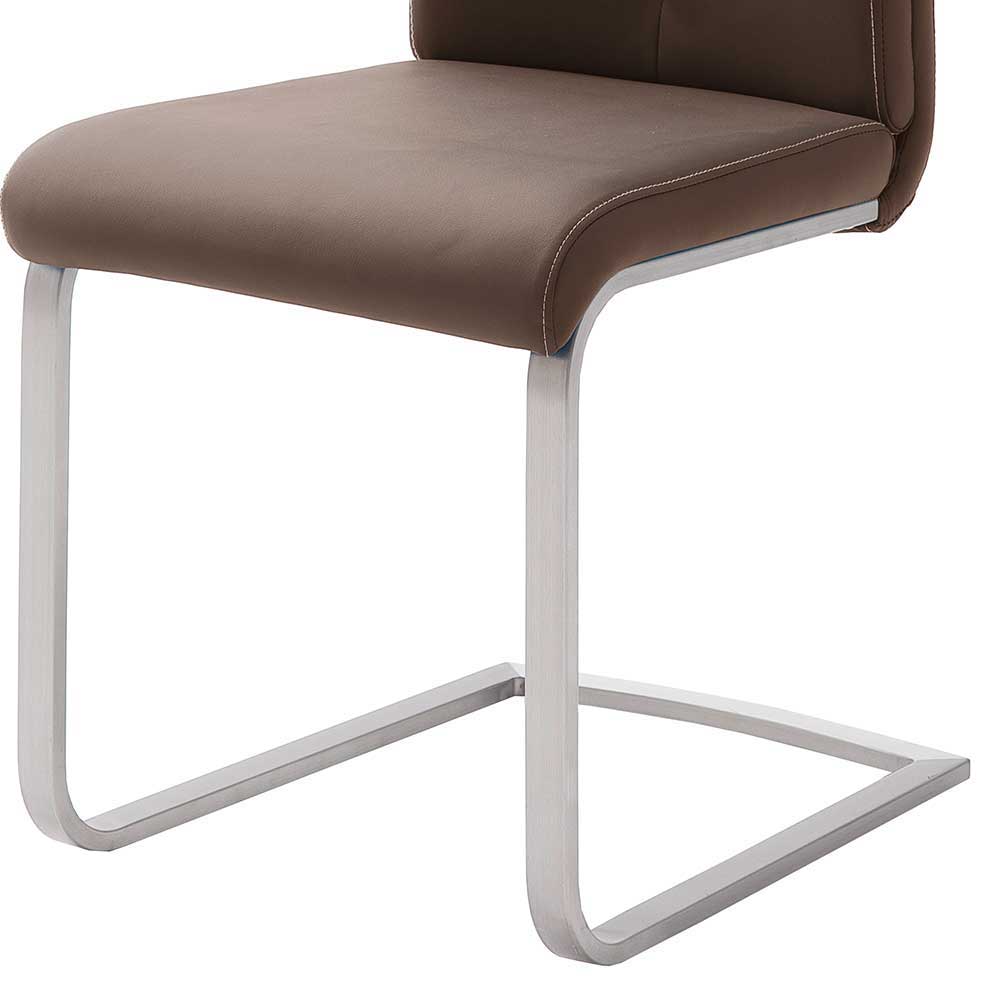 Swingstuhl in Braun Kunstleder Lemgo mit Edelstahlgestell (4er Set)