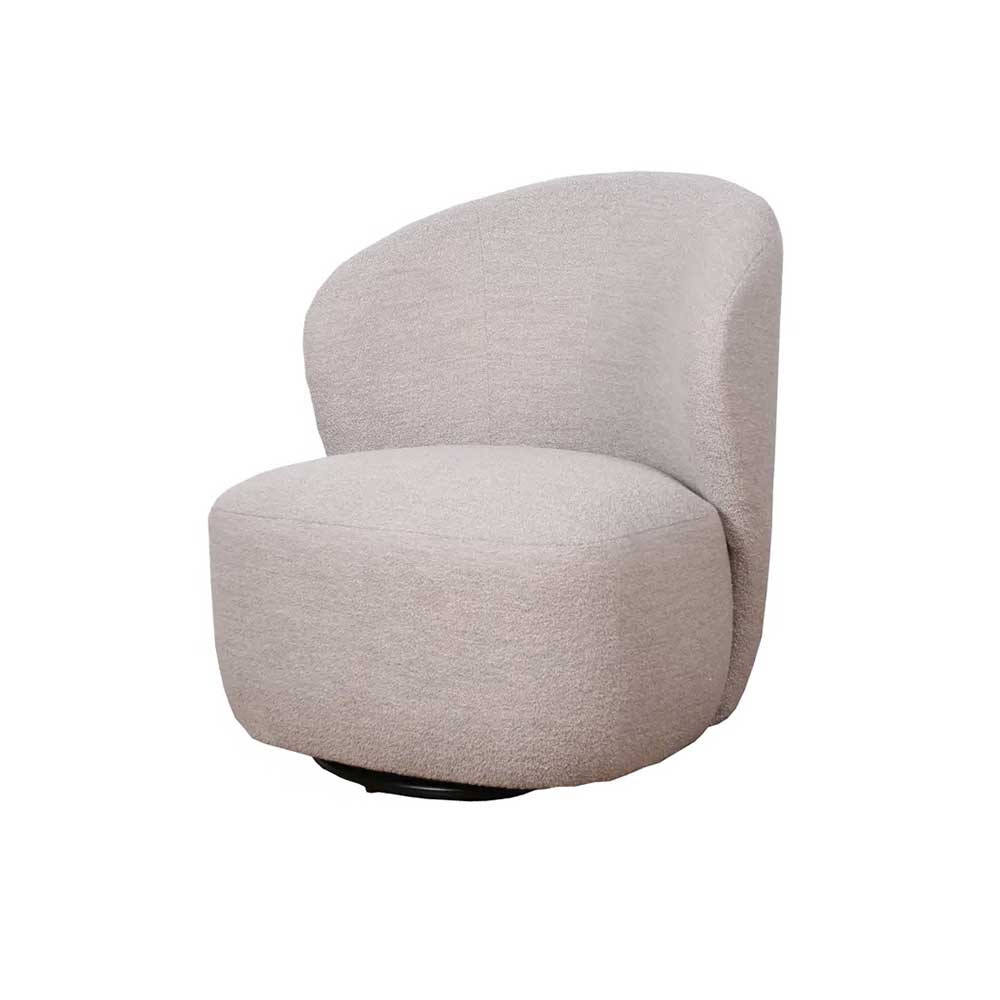 Gemütlicher cremeweißer Boucle Relaxsessel mit drehbarer Funktion, leicht seitlich – Cleas