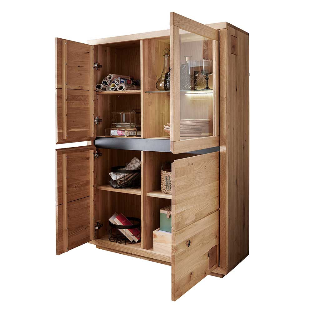 103x148x40 Modernes Holz-Highboard mit Glaseinsatz - Embleys