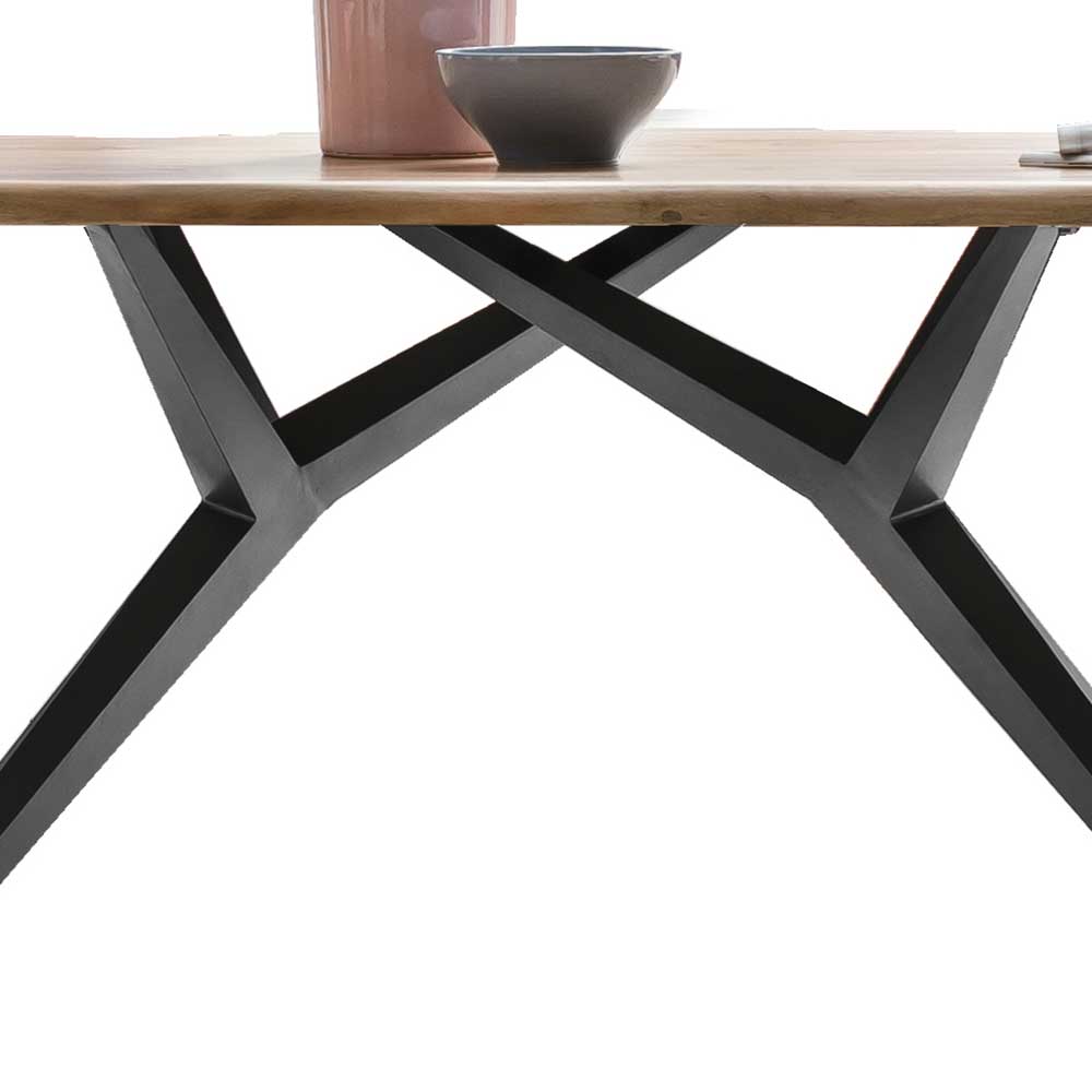 Wildeiche Essenstisch mit Designer Metallgestell - Delphima