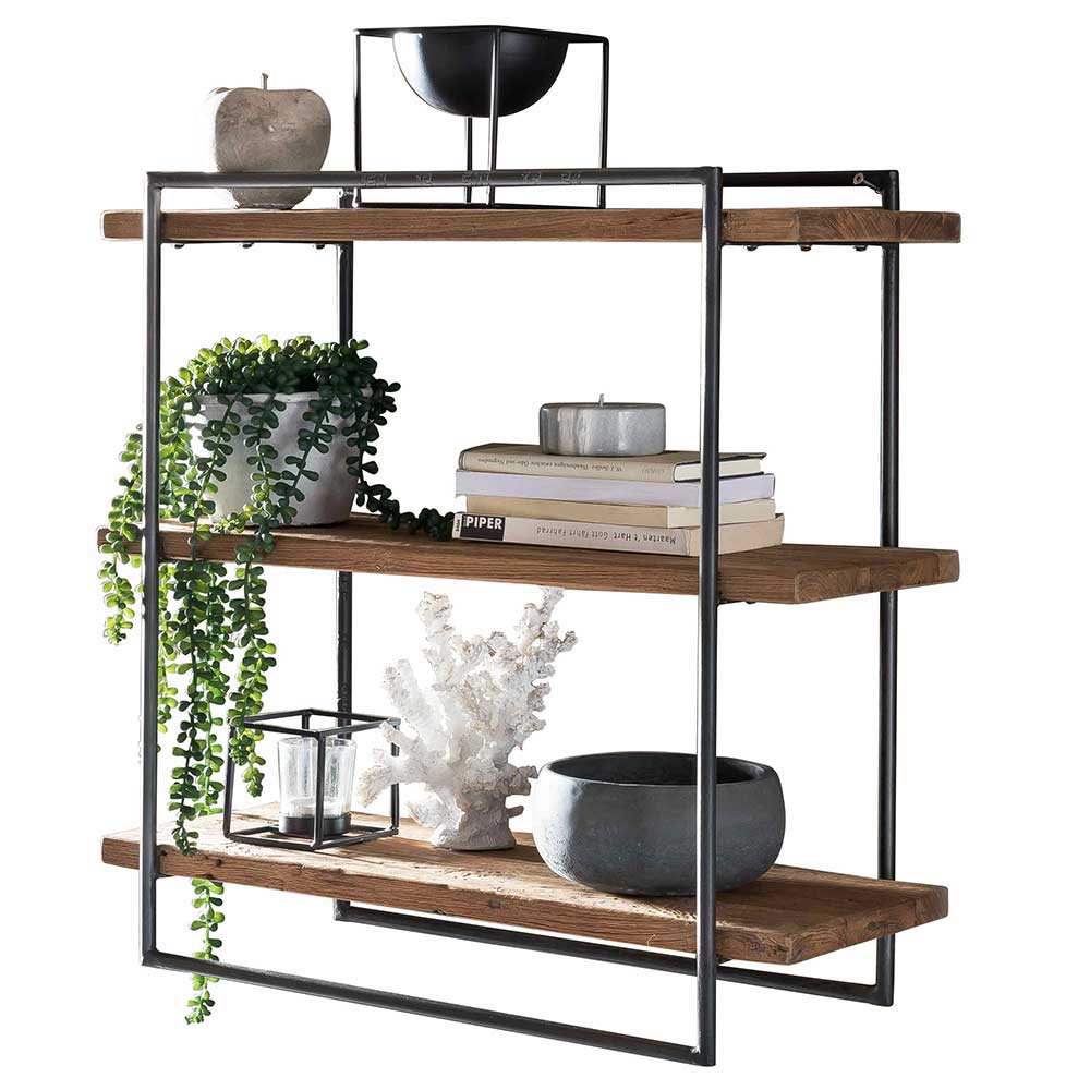 Loft Wandregal aus Teak Holz & Metall - Teako