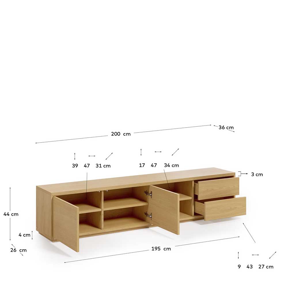 200x44x36 TV Board in Eiche Furnier - Elastian