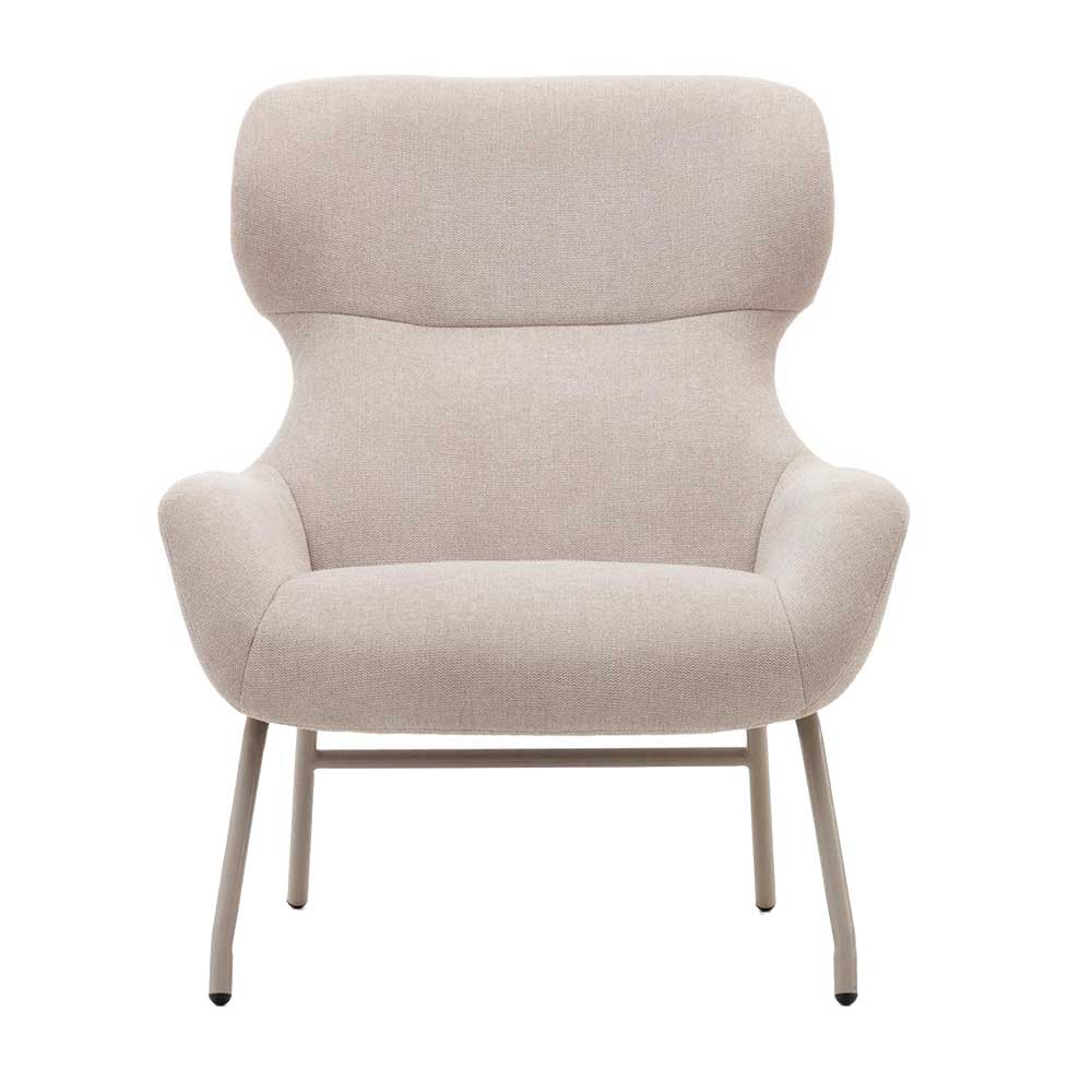 Eleganter beiger Komfortsessel in Chenille-Optik Frontansicht für das Wohnzimmer – Flawia