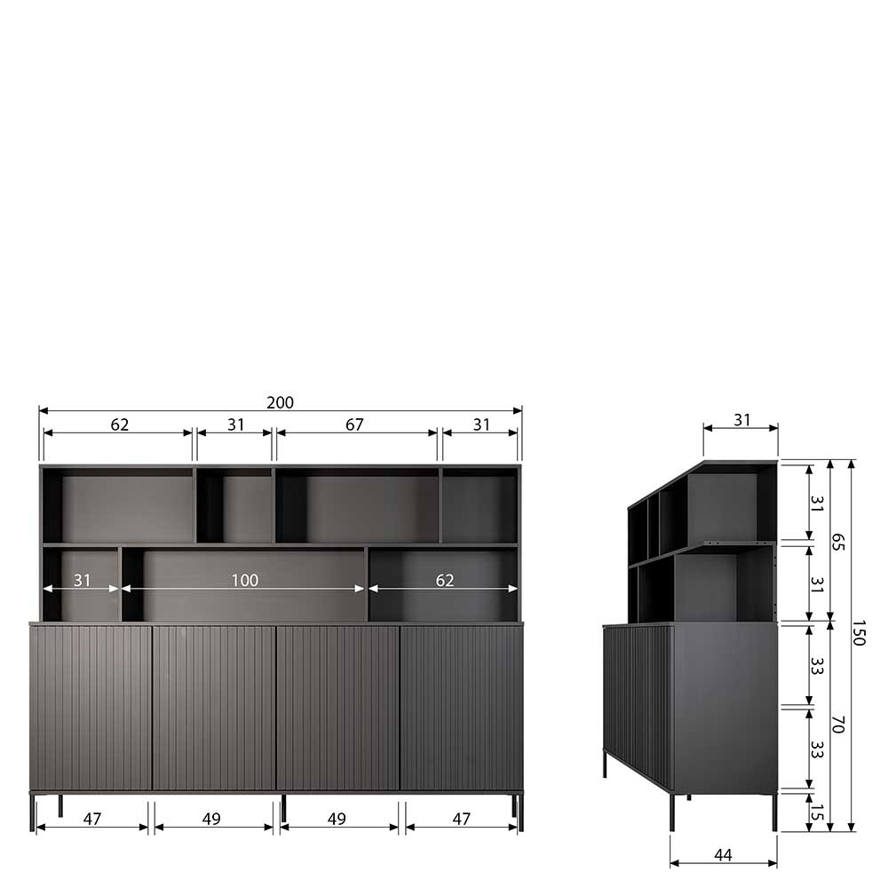 Wohnzimmerschrank mit 4 Türen & 7 Fächern - Cegrada
