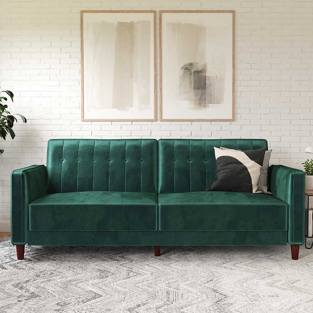 Samtsofa mit Bettfunktion in Grün - Puzi