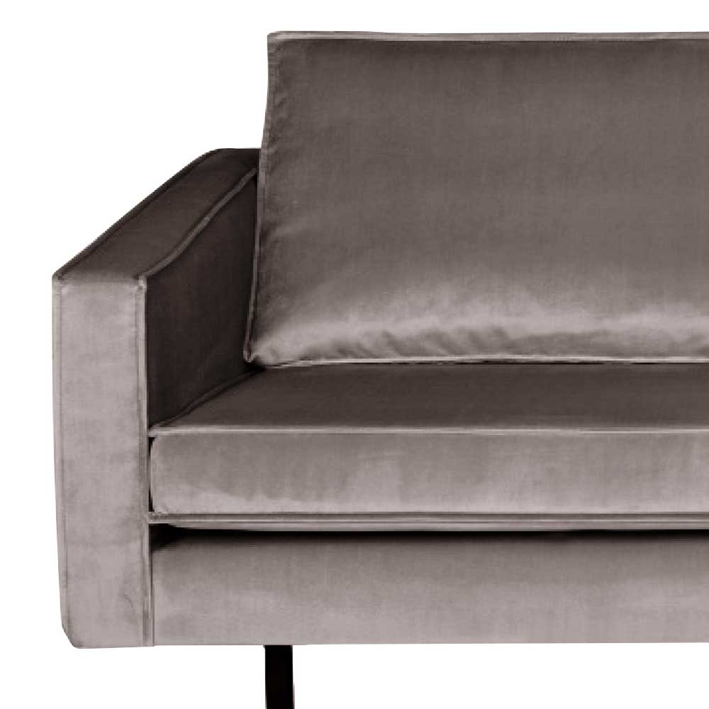 Taupe Samt Couch mit weicher Polsterung und eleganter Armlehne im Retro Design – Museo