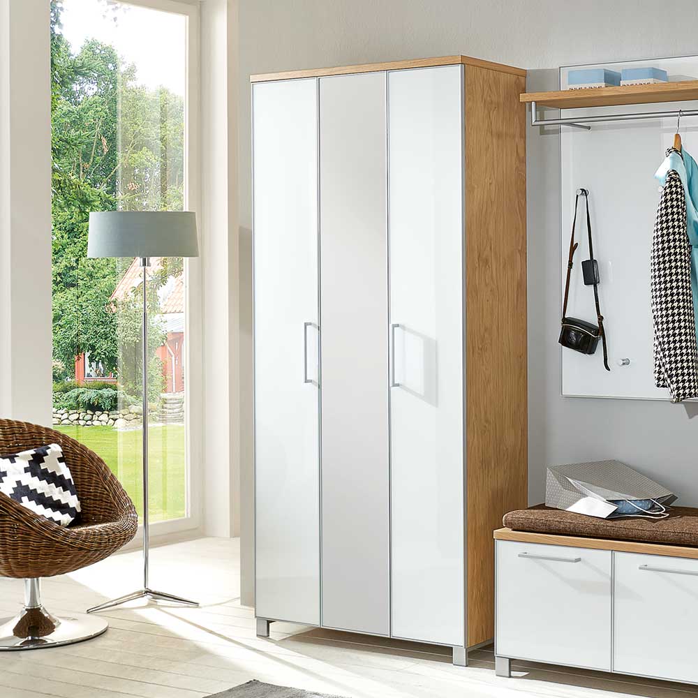 Flurschrank Wynoca in Weiß Glas beschichtet