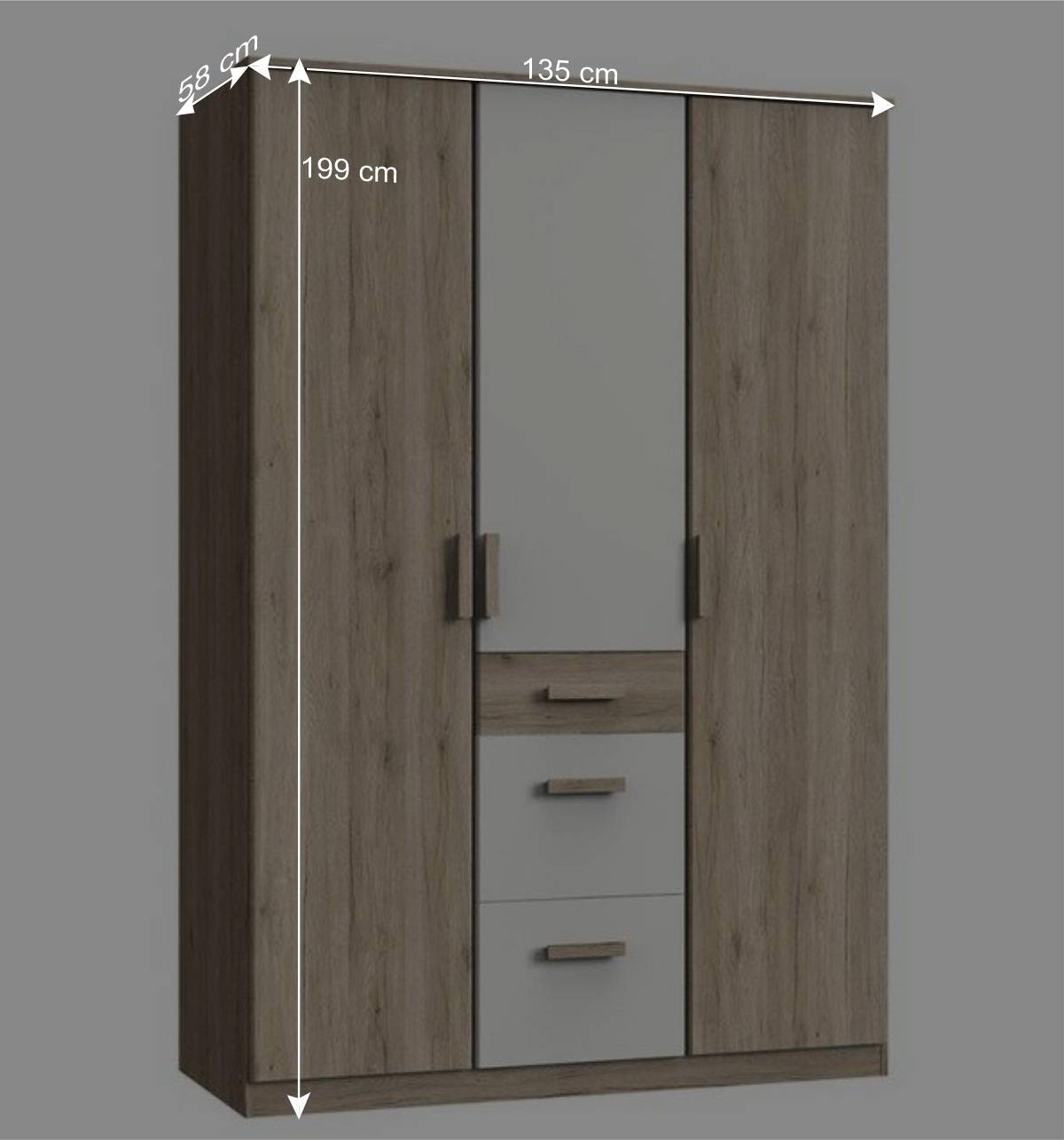 Kleiderschrank mit drei Schubladen & Türen - Folio