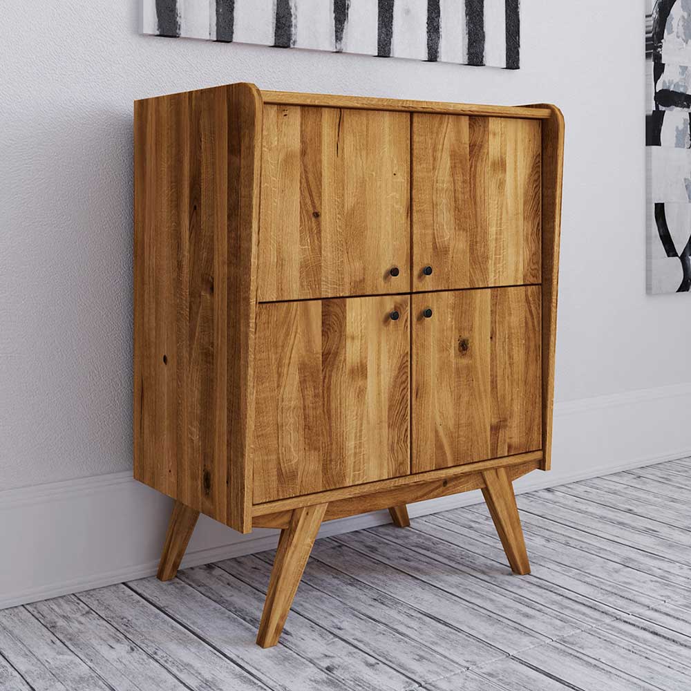 Wildeiche Midcentury Highboard mit 4 Türen - Hardus I