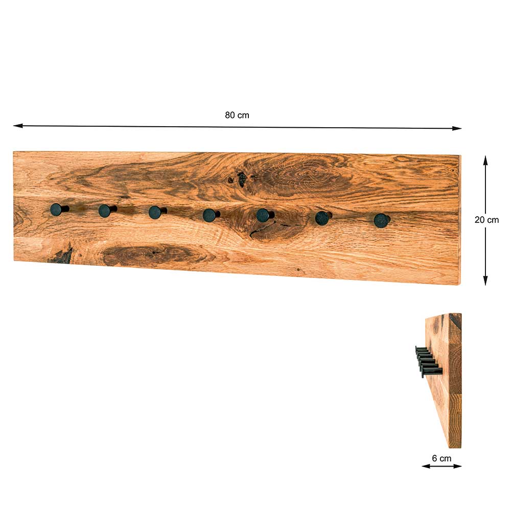 Einfache Wandgarderobe aus Eiche & Metall - Arno