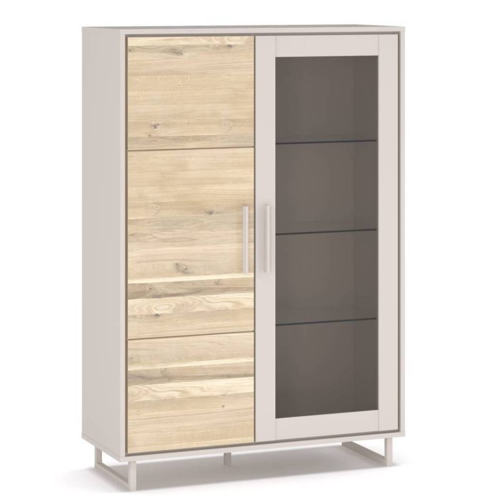 2-türige Highboard Vitrine in Kreideweiß - Loca